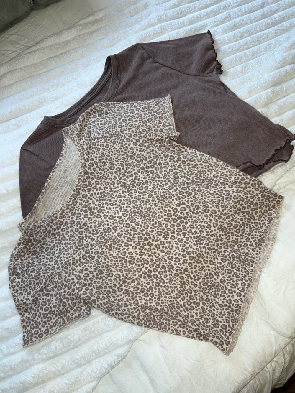 aerie Brown Ribbed Crop Top + Beige Leopard Crop Tee - 2-Pack